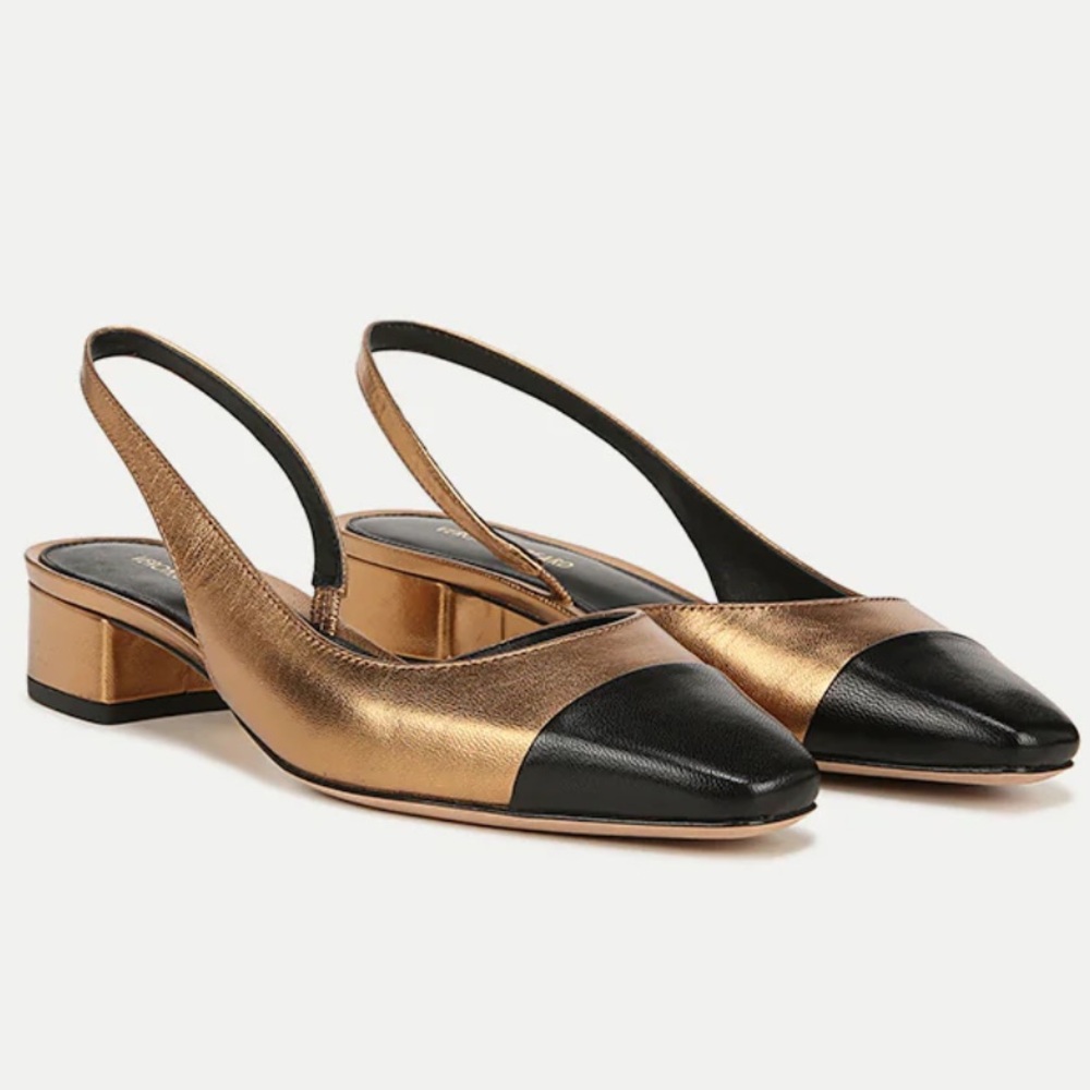 Veronica Beard Cecile Leather Cap-Toe Slingback Black/Gold
